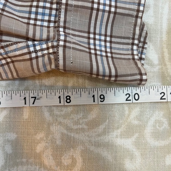 Façonnable Men’s Check Plaid Button Up Shirt - Beige / Brown / Blue, Large Tall - Picture 12 of 12